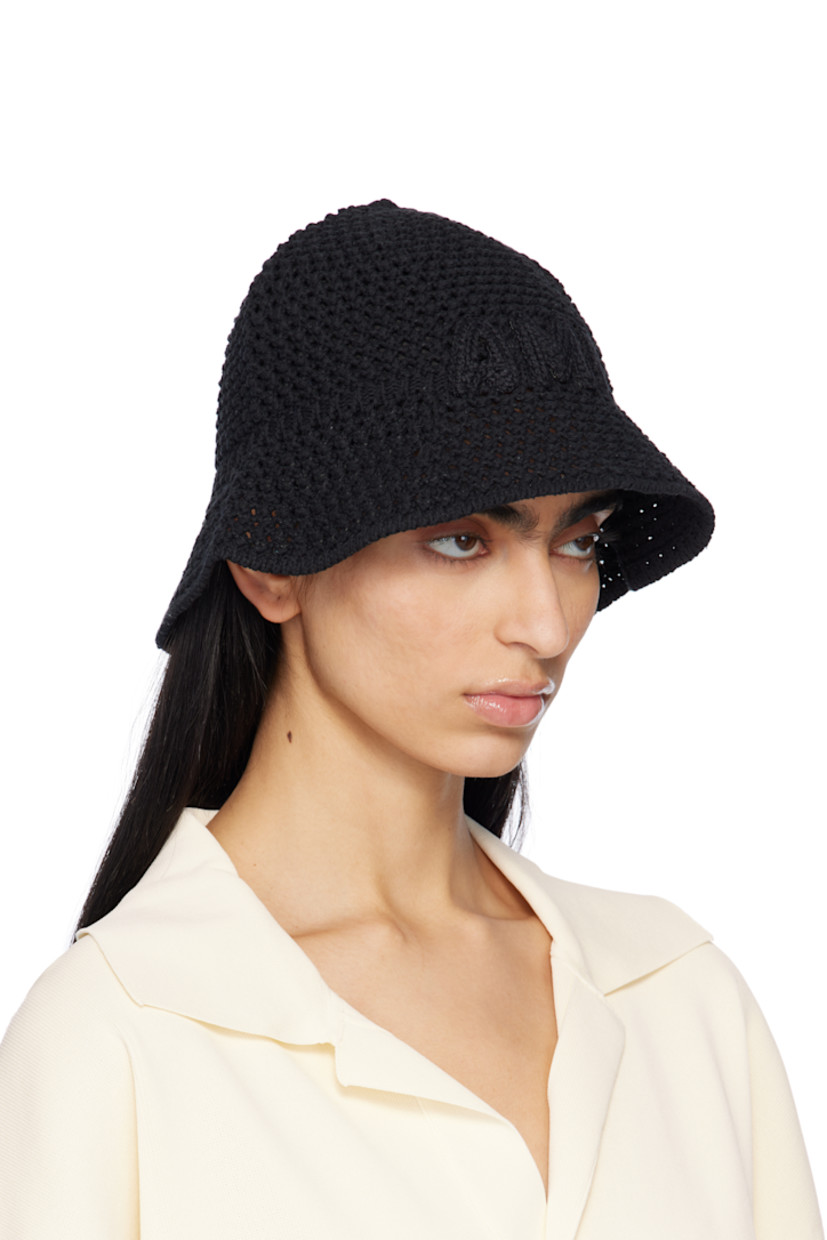 Crocheted cotton-blend bucket hat in black.

· Logo appliqués at face
· Rib-knit brim

Supplier color: Black