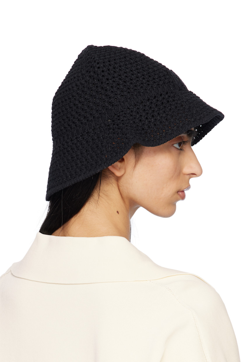 Crocheted cotton-blend bucket hat in black.

· Logo appliqués at face
· Rib-knit brim

Supplier color: Black