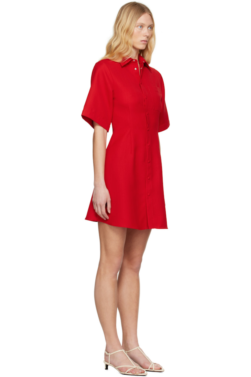 Virgin wool hopsack minidress.

· Spread collar
· Press-stud closure
· Patch pocket at chest
· Darts at front and back waist
· Logo plaque at back collar

Supplier color: Poppy