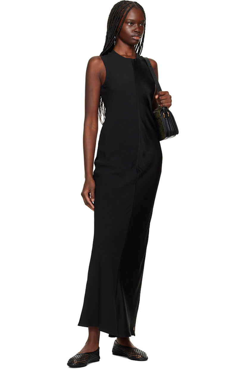 Acetate- and viscose-blend satin and crêpe maxi dress.

· Paneled construction
· Raw edge at round neck and armscyes
· Logo hardware at hem
· Zip closure at back

Supplier color: Black