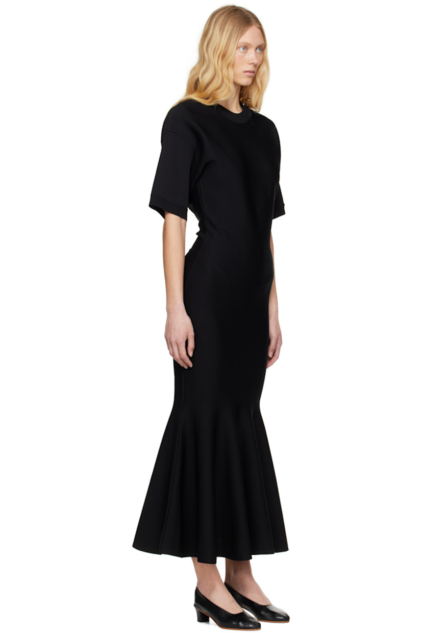 Knit viscose-blend maxi dress.

· Rib-knit crewneck and cuffs
· Godet panels at hem
· Concealed zip closure at side seam
· Dropped shoulders

Supplier color: Black