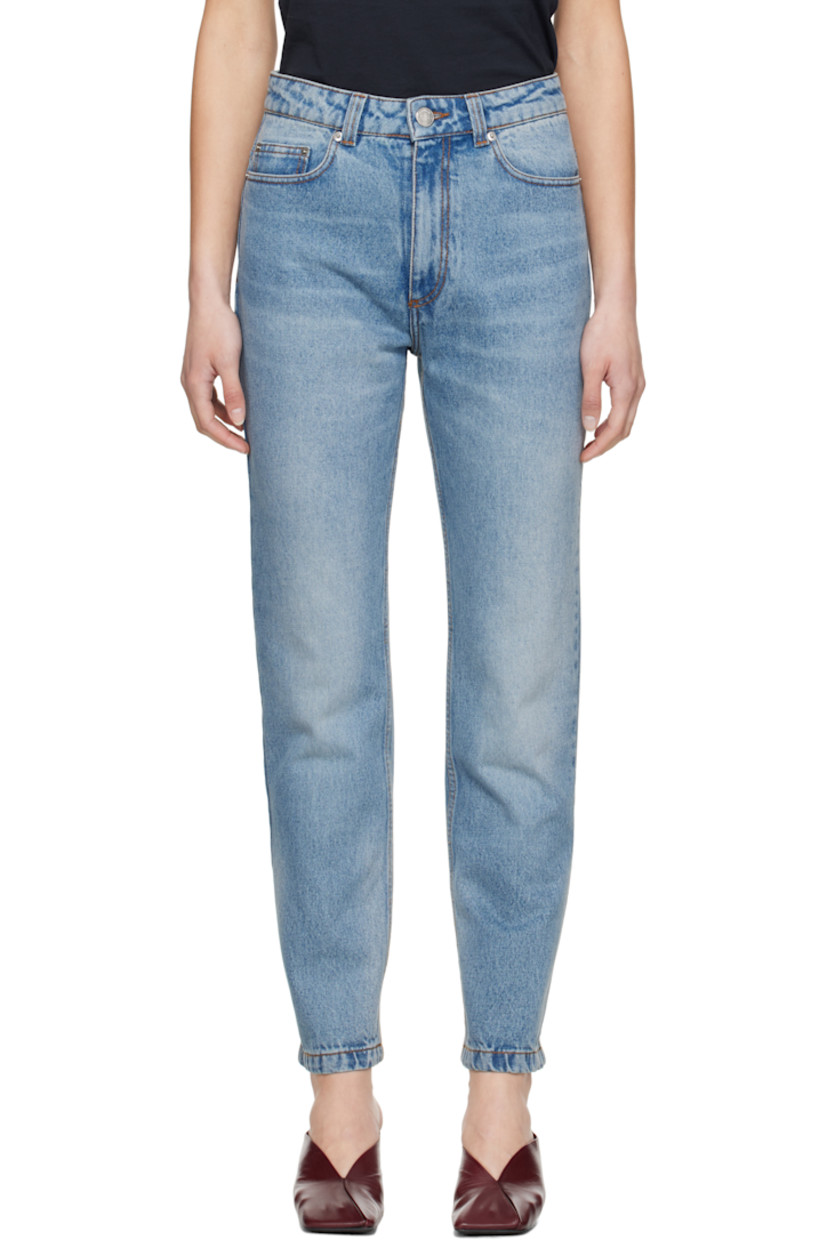 Non-stretch denim jeans. Fading and whiskering throughout.

· Belt loops
· Five-pocket styling
· Button fly
· Jacron logo patch at back waist
· Logo-engraved silver-tone hardware
· Contrast stitching in tan

Supplier color: Used blue