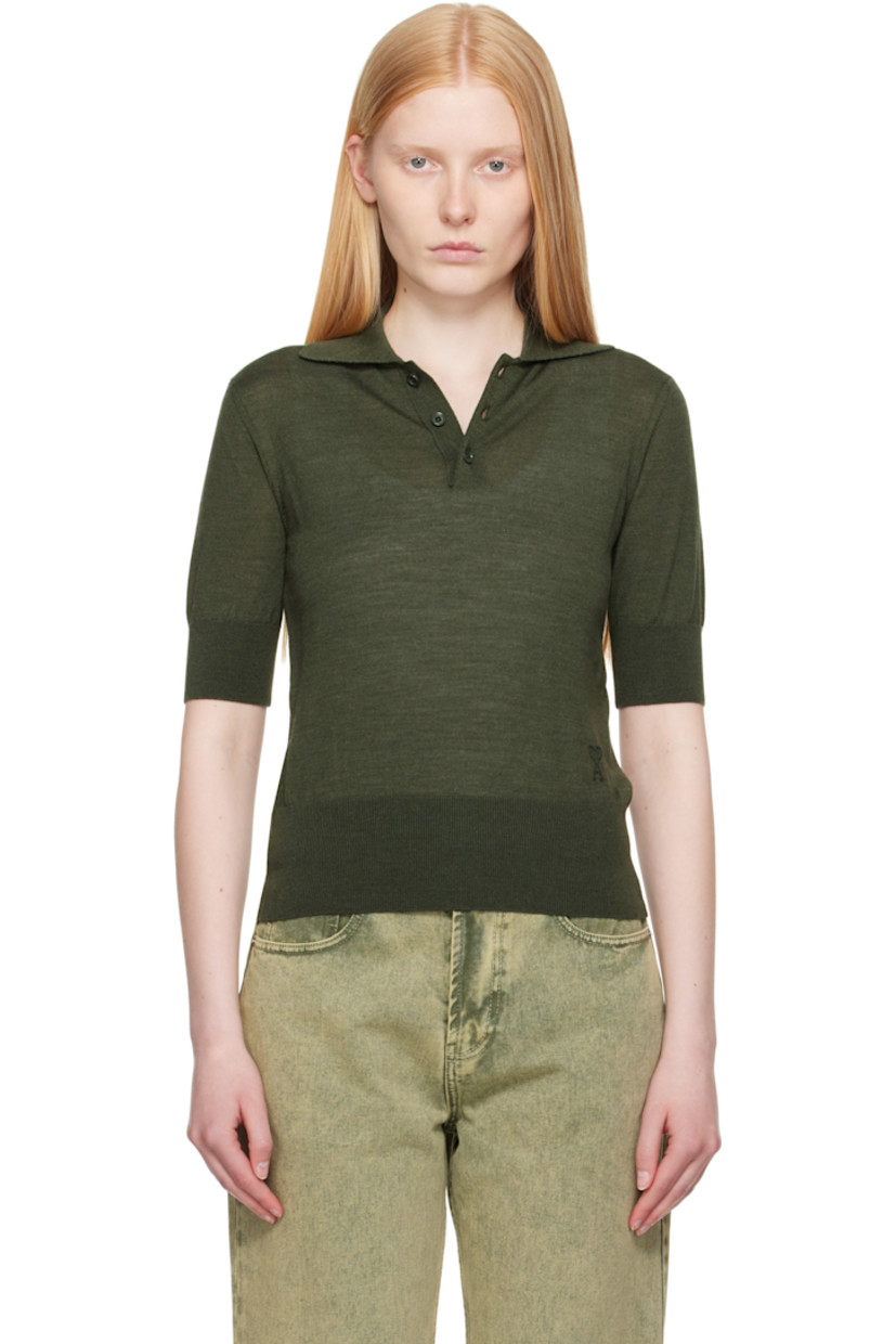 Knit extrafine merino wool- and silk-blend polo.

· Rib-knit spread collar, hem, and cuffs
· Three-button placket
· Logo embroidered at front

Supplier color: Loden