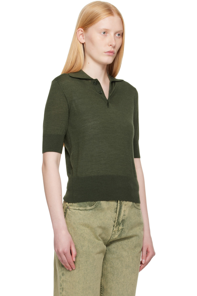 Knit extrafine merino wool- and silk-blend polo.

· Rib-knit spread collar, hem, and cuffs
· Three-button placket
· Logo embroidered at front

Supplier color: Loden