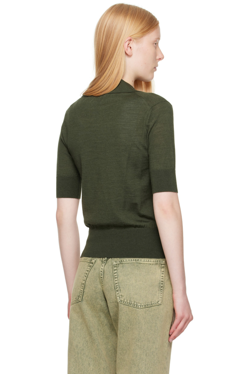 Knit extrafine merino wool- and silk-blend polo.

· Rib-knit spread collar, hem, and cuffs
· Three-button placket
· Logo embroidered at front

Supplier color: Loden