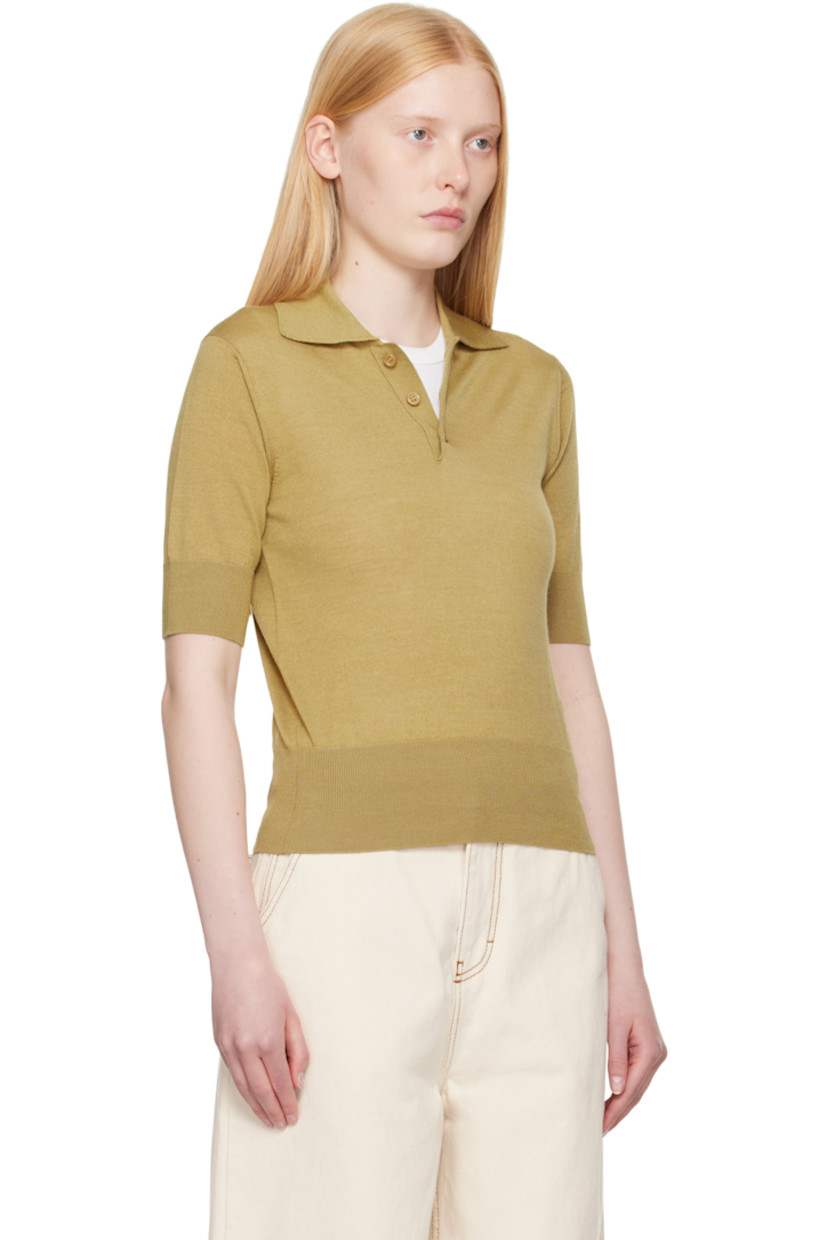 Knit extrafine merino wool- and silk-blend polo.

· Rib-knit spread collar, hem, and cuffs
· Three-button placket
· Logo embroidered at front

Supplier color: Havana