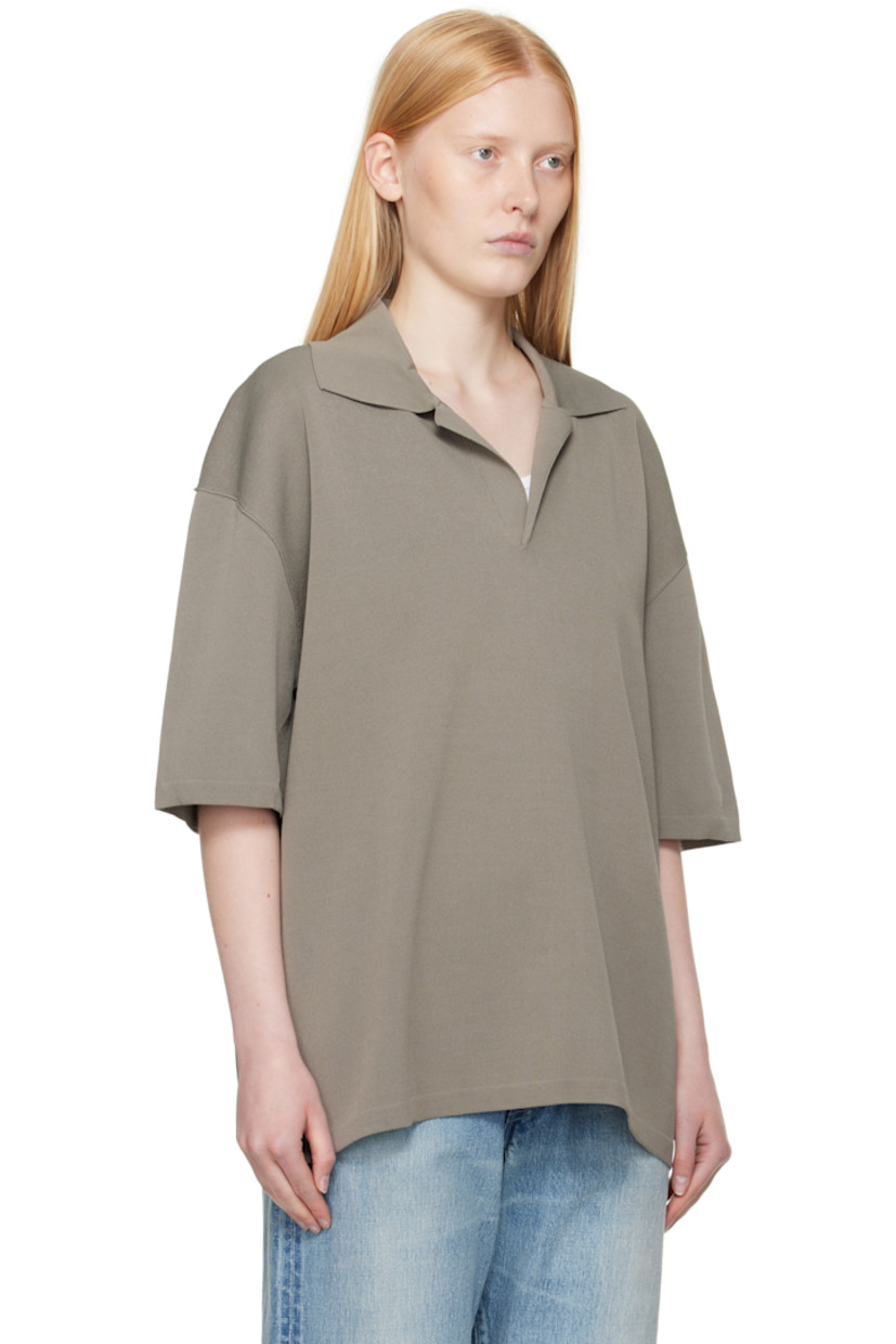 Viscose-blend ribbed jersey polo. 

· Open spread collar
· Dropped shoulders

Supplier color: Smoke grey