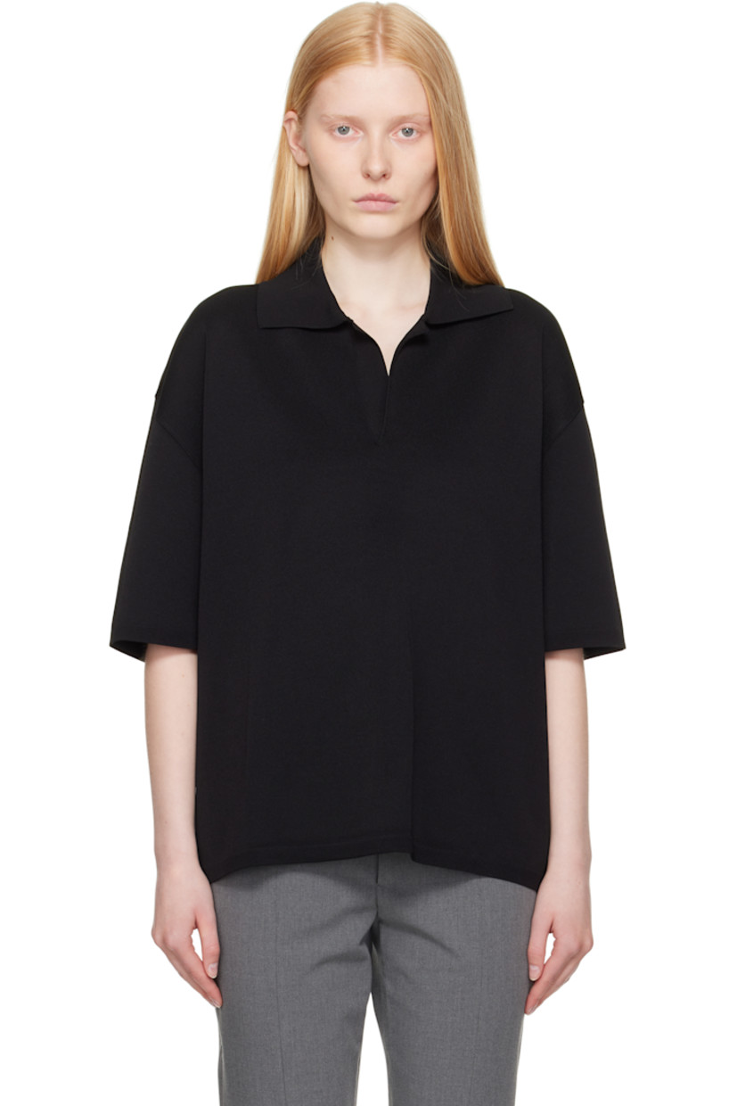 Knit viscose-blend polo.

· Spread collar
· Open placket

Supplier color: Black
