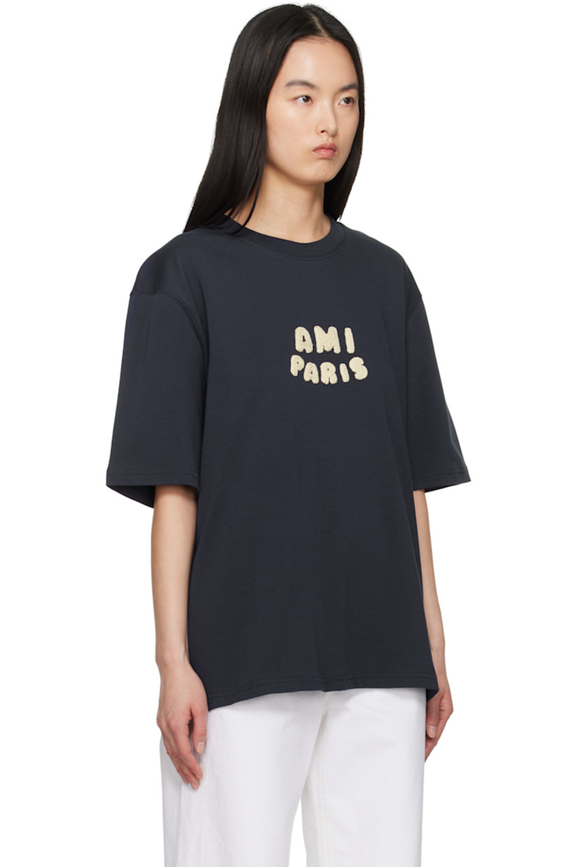 Boxy-fit organic cotton jersey T-shirt.

· Rib-knit crewneck
· Embroidered logo appliqués at chest
· Logo embroidered at back collar

Supplier color: Navy blue