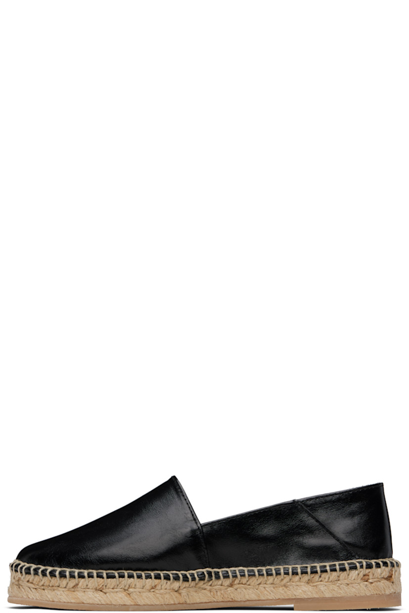 Crackled polished leather espadrilles in black. 

· Logo flag at outer side
· Unlined
· Blanket stitching at welt
· Braided jute midsole
· Treaded crêpe rubber sole 

Supplier color: Noir