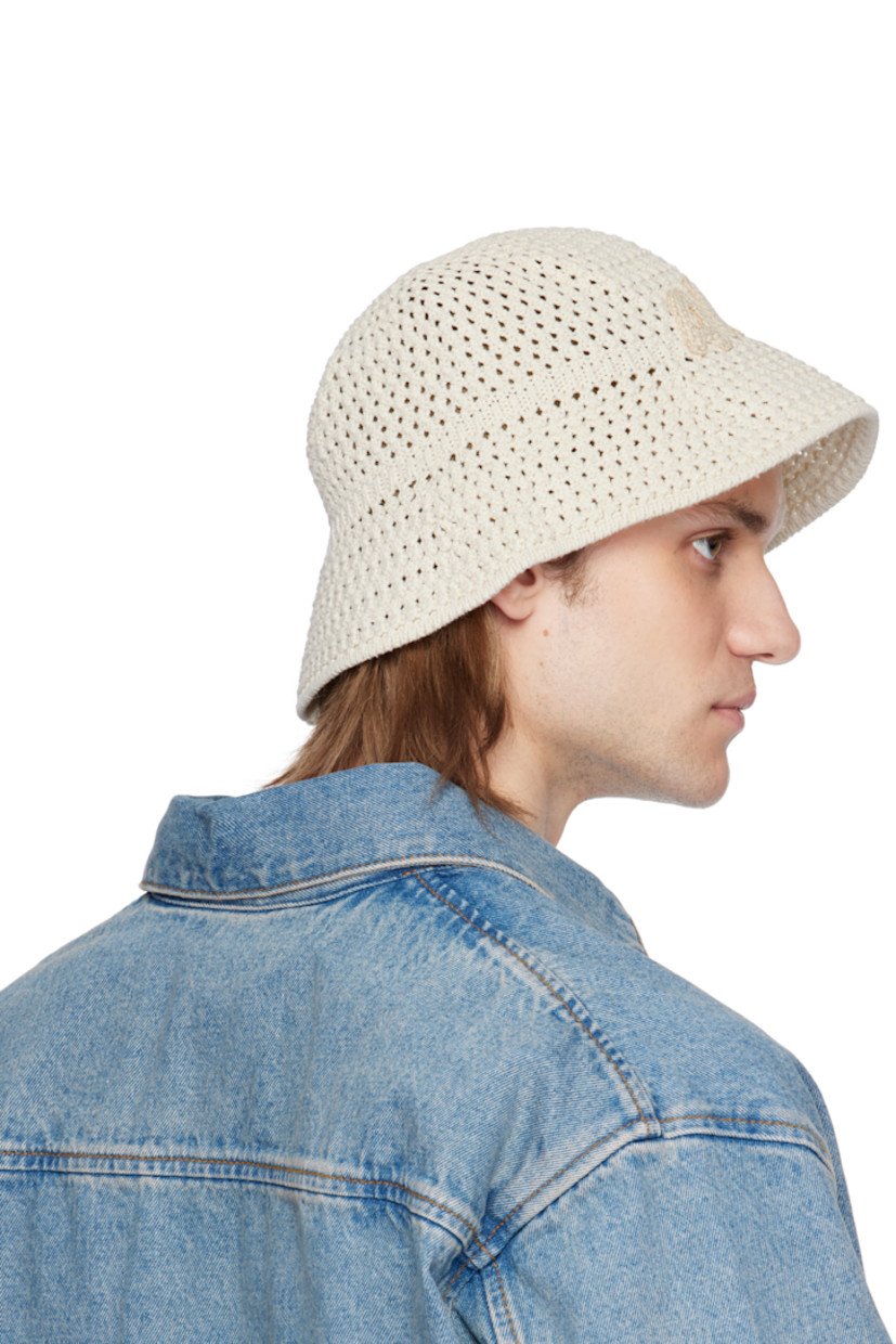 Crocheted cotton-blend bucket hat in off-white.

· Logo appliqués at face
· Rib-knit brim

Supplier color: Beige