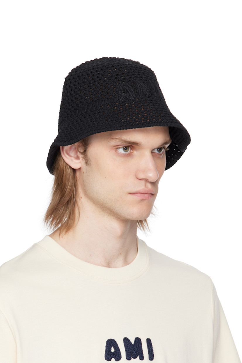Crocheted cotton-blend bucket hat in black.

· Logo appliqués at face
· Rib-knit brim

Supplier color: Black