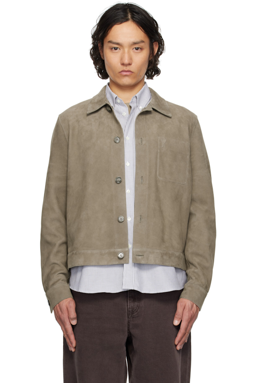 Goatskin suede jacket.

· Spread collar
· Button closure
· Logo embossed at chest
· Single-button barrel cuffs
· Patch pocket at interior
· Buffed goatskin interior

Supplier color: Ash