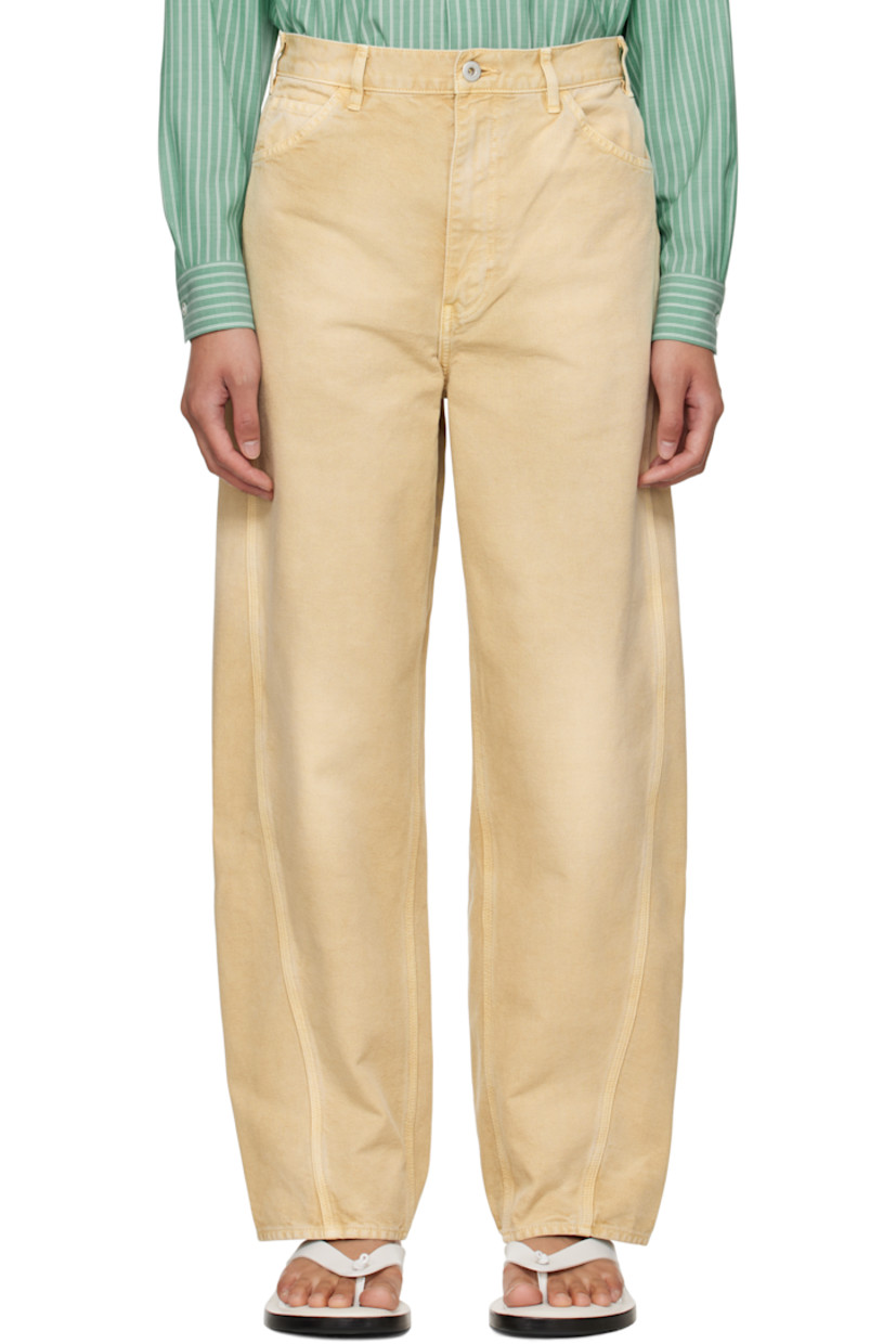 Garment-dyed organic cotton duck canvas trousers. Fading throughout. 

· Wide-leg
· Belt loops
· Five-pocket styling
· Zip fly
· Twisted outseams

Supplier color: Light beige