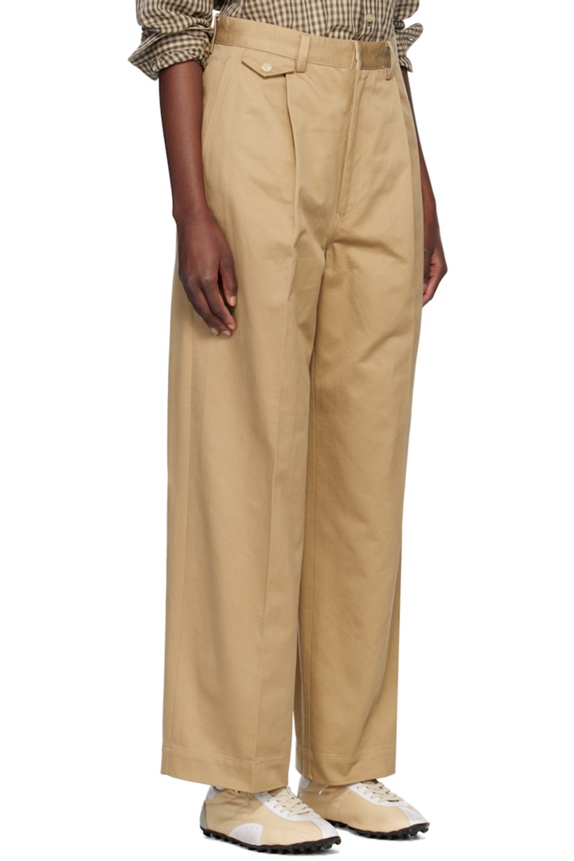 Wide-leg cotton twill trousers.

· Belt loops
· Five-pocket styling
· Zip fly
· Pleats at front
· Creased legs

Supplier color: Camel brown