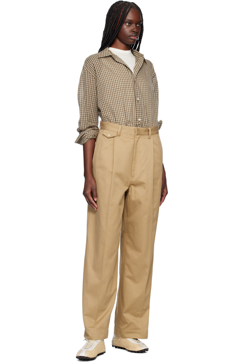 Wide-leg cotton twill trousers.

· Belt loops
· Five-pocket styling
· Zip fly
· Pleats at front
· Creased legs

Supplier color: Camel brown