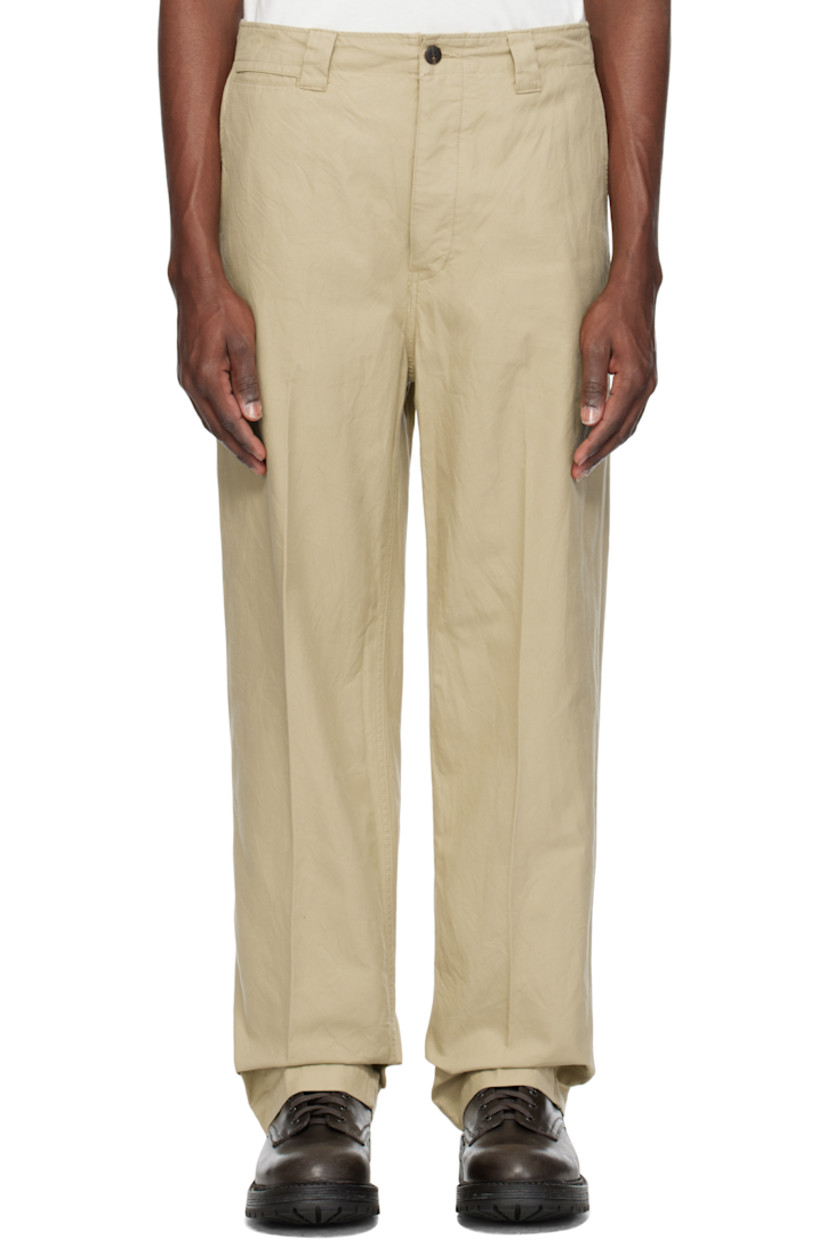Wide-leg cotton twill trousers.

· Belt loops
· Five-pocket styling
· Button-fly
· Creased legs

Supplier color: Beige