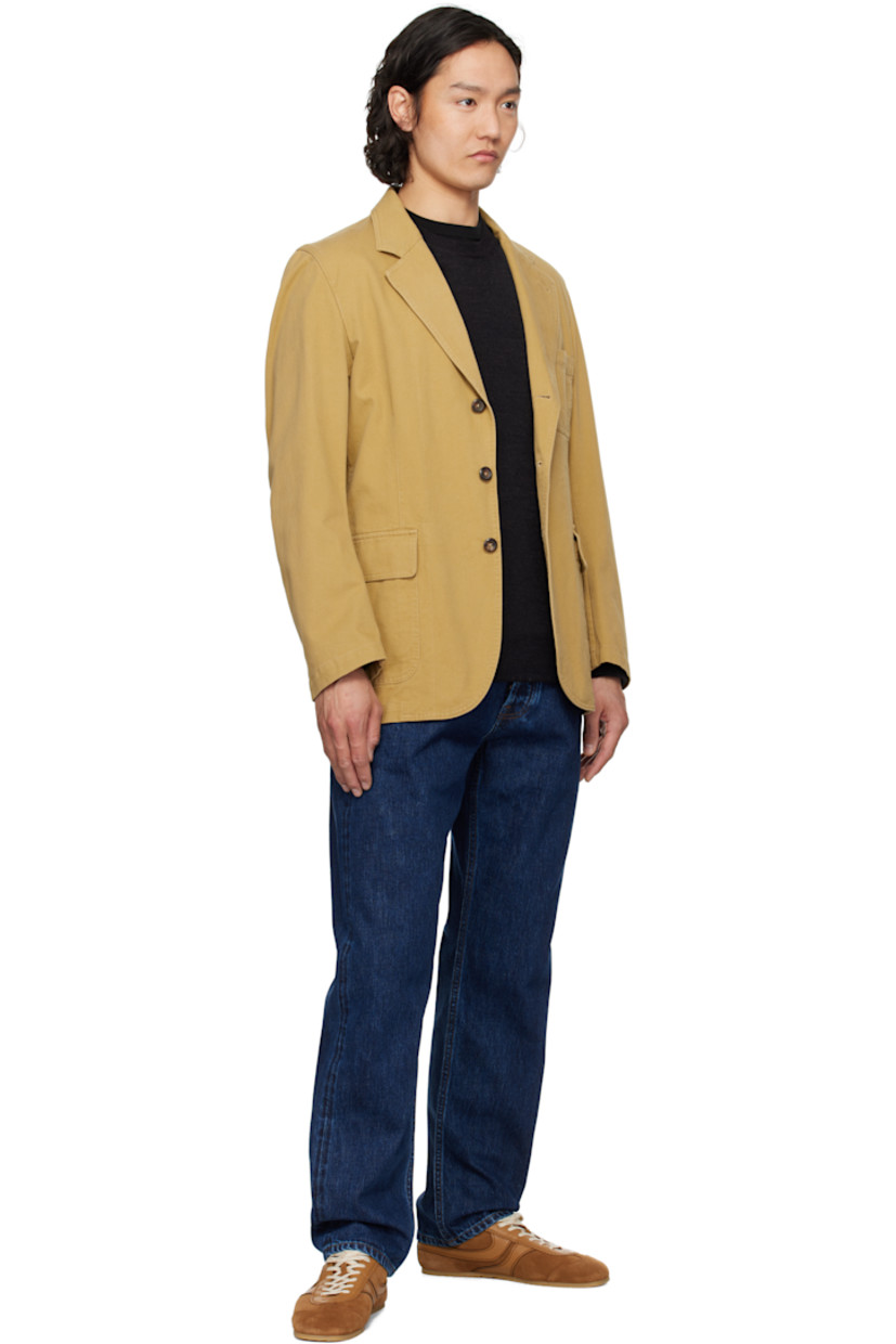Stonewashed 14.2 oz non-stretch selvage denim jeans. Fading throughout.

· Tapered leg
· High-rise
· Belt loops
· Five-pocket styling
· Button-fly
· Suede logo patch at back waistband
· Logo-engraved silver- and copper-tone hardware
· Contrast stitching in tan

Supplier color: Stone wash