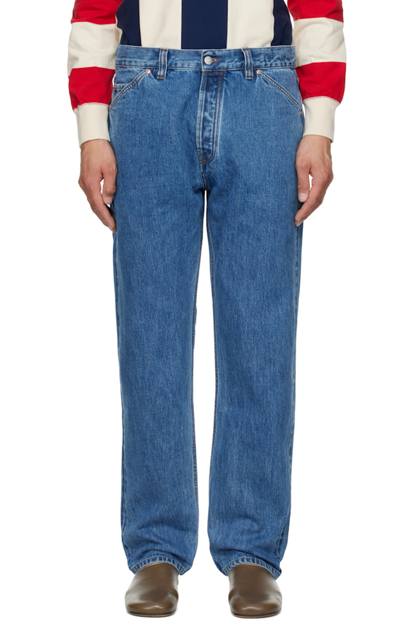 Stonewashed 14.2 oz non-stretch selvage denim jeans. Fading throughout.

· Tapered leg
· High-rise
· Belt loops
· Five-pocket styling
· Button-fly
· Suede logo patch at back waistband
· Logo-engraved silver- and copper-tone hardware
· Contrast stitching in tan

Supplier color: Bleach wash