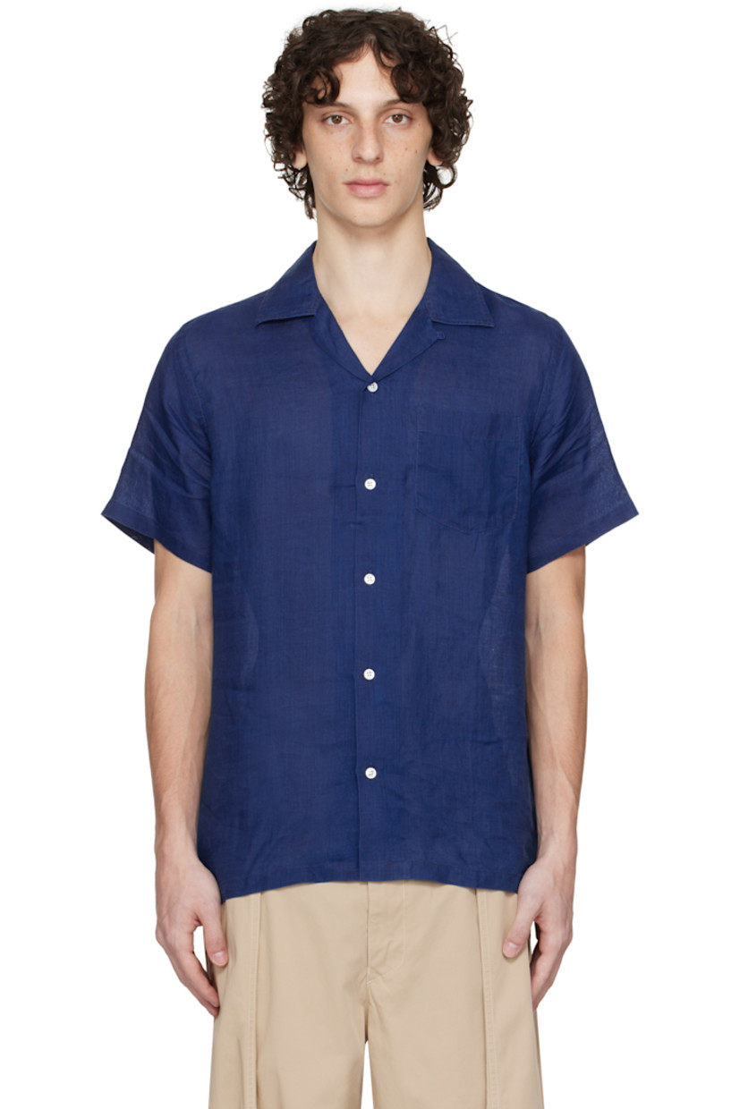 Semi-sheer plain-woven ramie shirt. 

· Button tab at open spread collar
· Button closure
· Patch pocket at chest
· Vented side seams
· Mother-of-pearl hardware 

Supplier color: Indigo