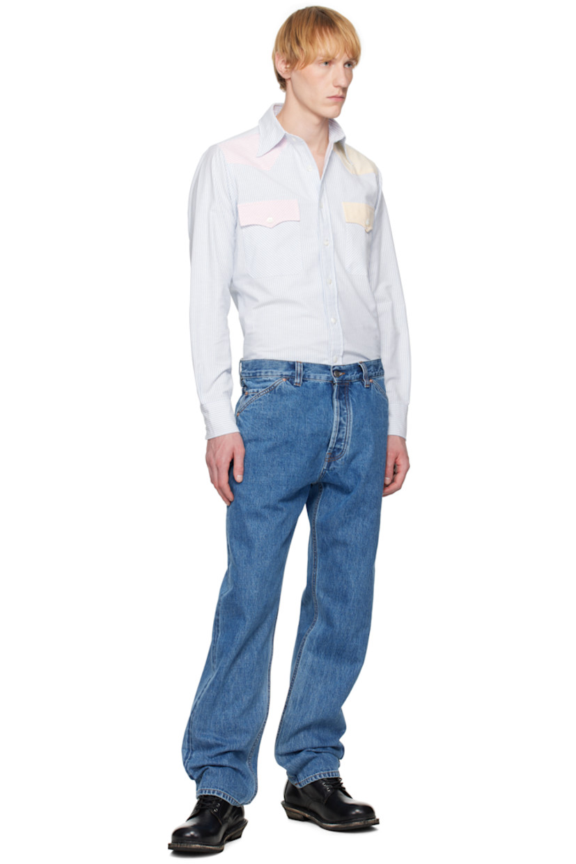 Handcrafted cotton oxford cloth shirt. Stripes throughout.

· Spread collar
· Button closure
· Flap pockets
· Shirttail hem
· Two-button barrel cuffs

Supplier color: Light blue/Yellow/Pink