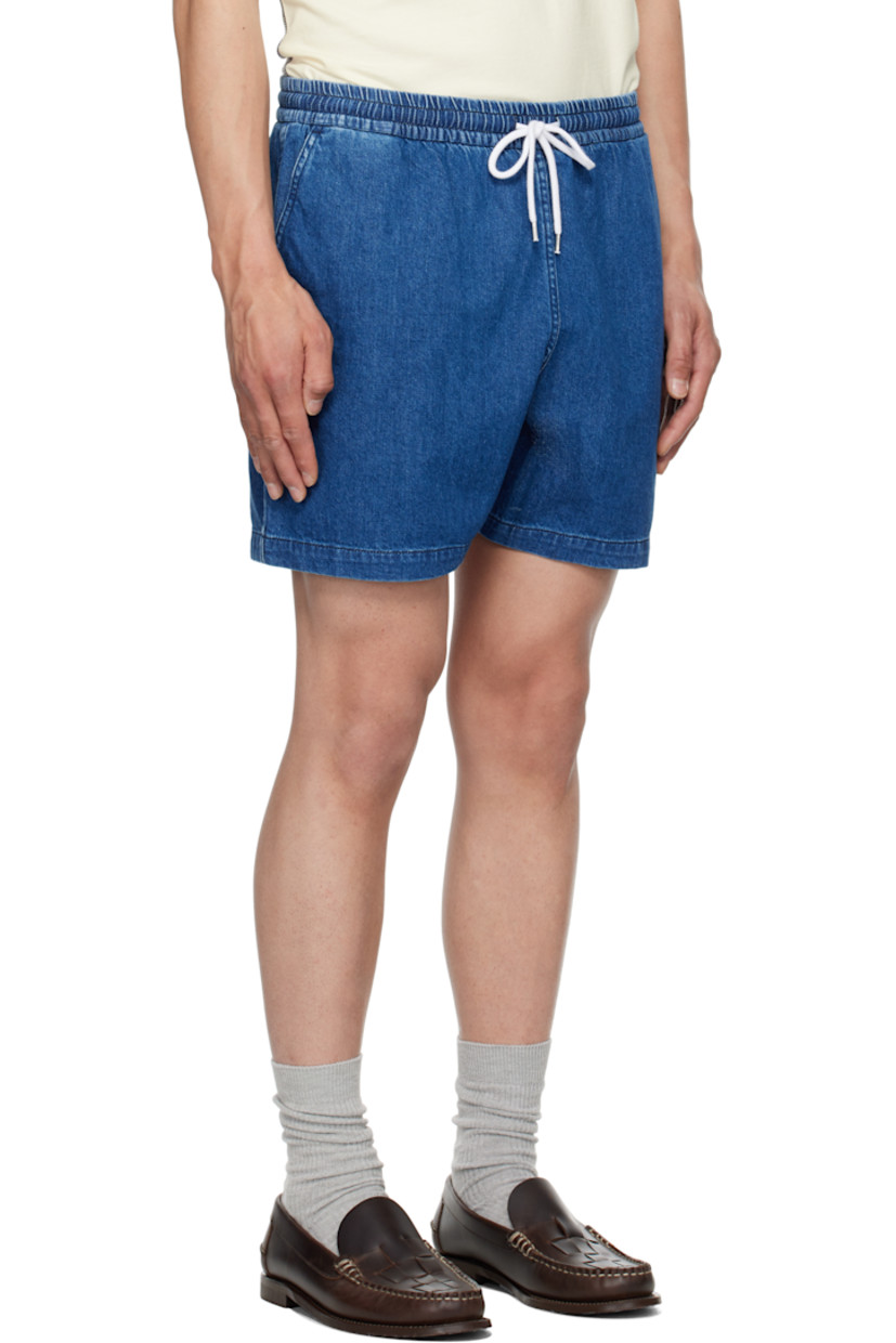 Stonewashed non-stretch denim shorts. Fading throughout.

· High-rise
· Drawstring at elasticized waistband
· Four-pocket styling

Supplier color: Stone wash indigo