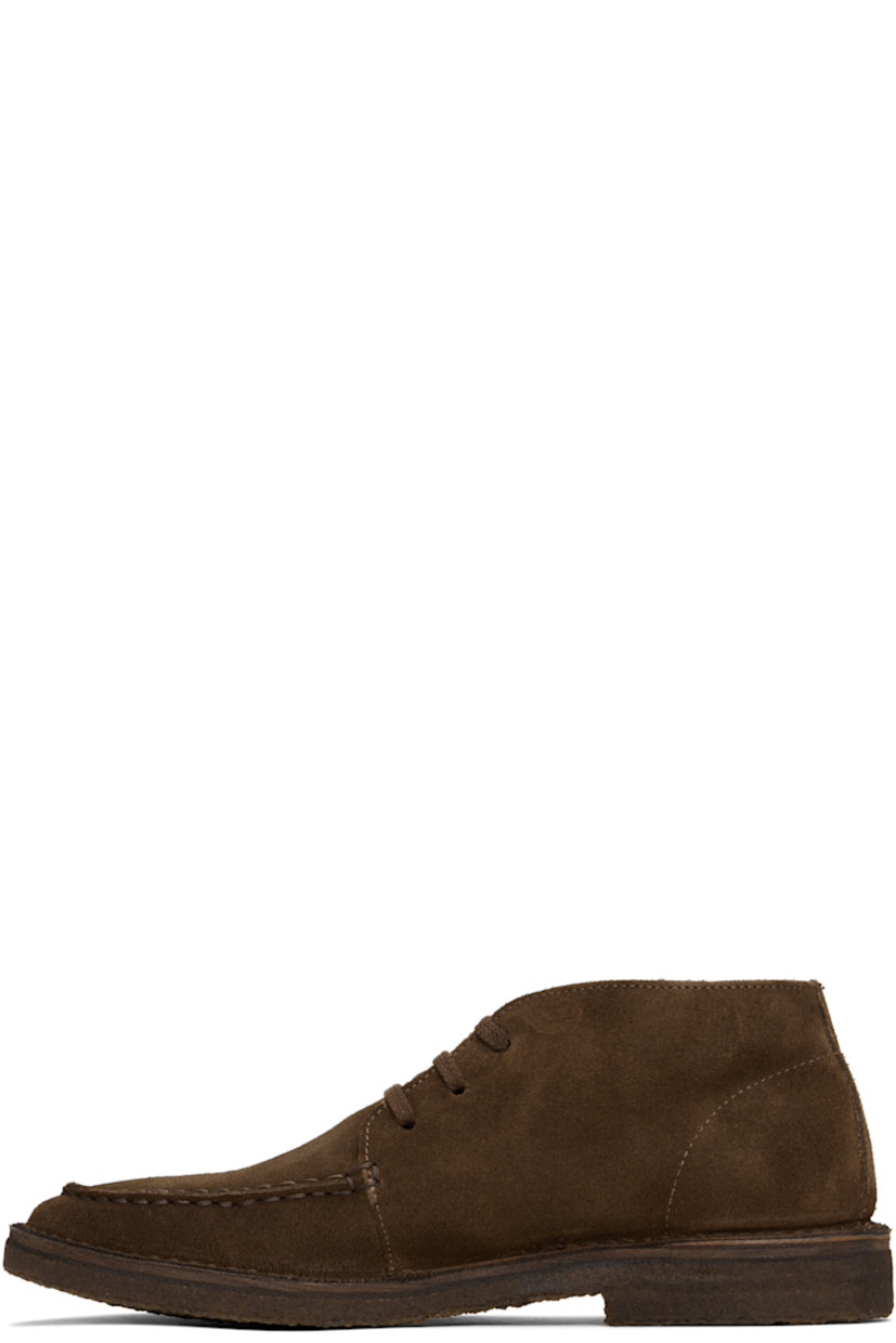 Handcrafted ankle-high suede desert boots in brown.

· Moc toe
· Lace-up closure
· Suede and grained leather lining 
· Crêpe rubber sole 

Supplier color: Brown