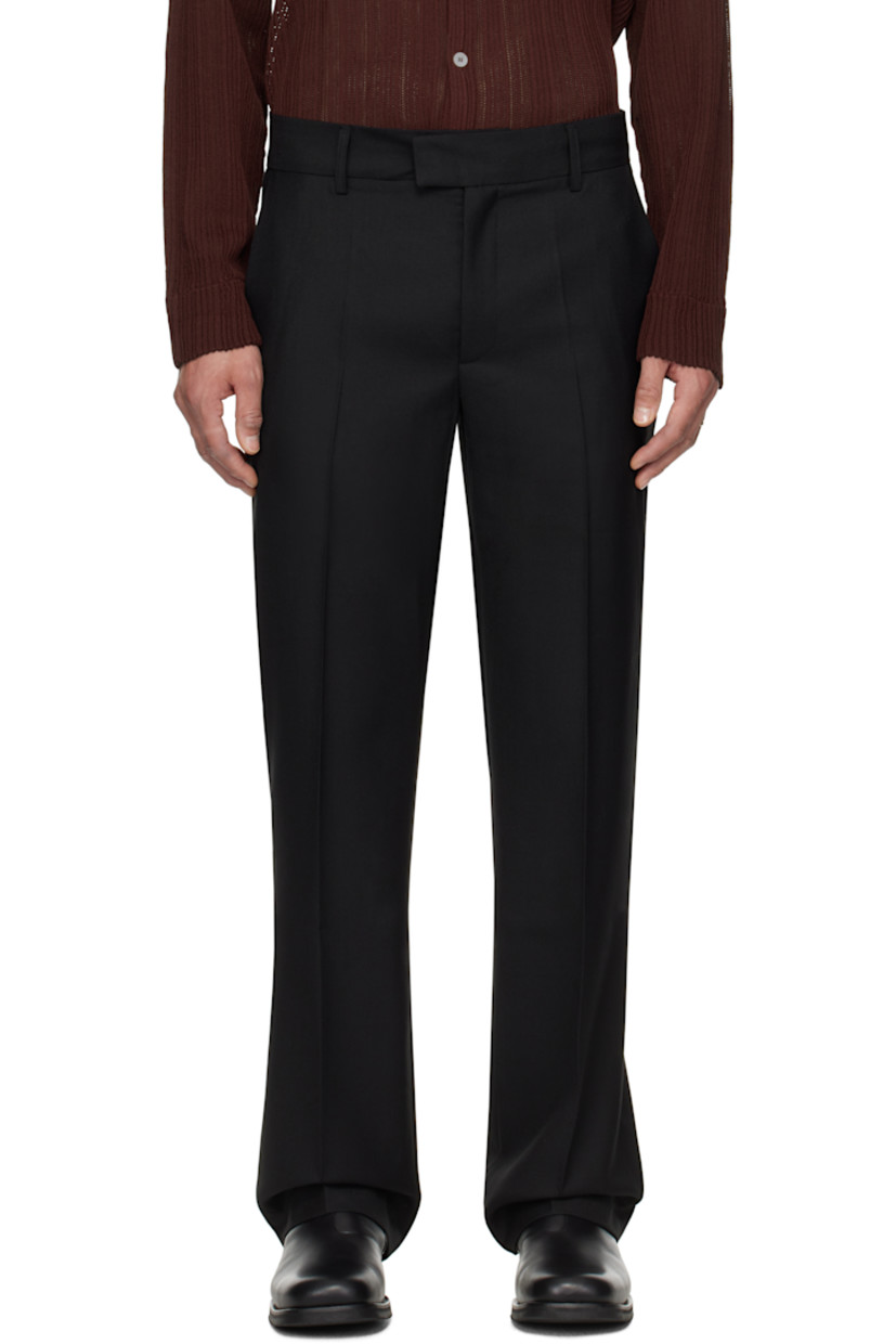 Lightweight polyester- and wool-blend twill trousers. 

· Straight-leg
· Belt loops
· Four-pocket styling
· Zip-fly
· Creased legs
· Partial satin lining

Supplier color: Black