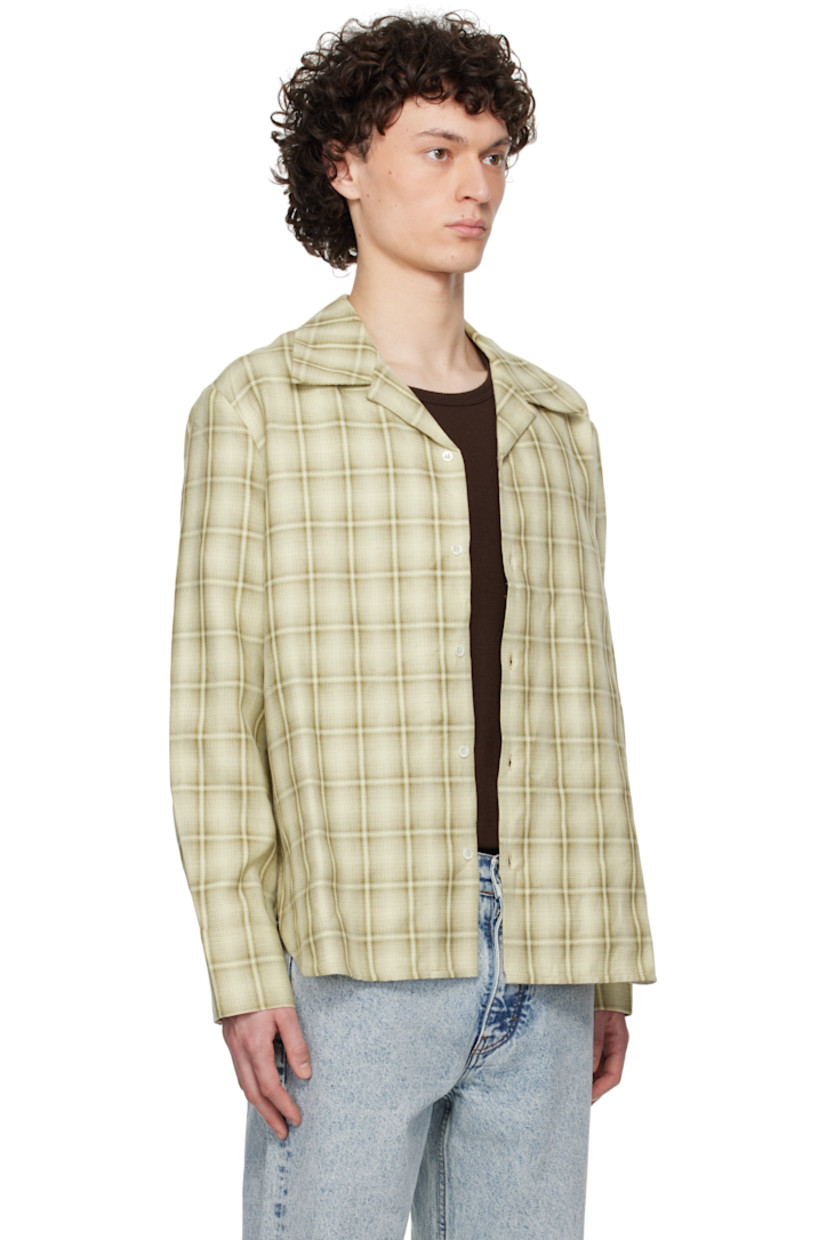 Cotton- and linen-blend twill shirt. Check pattern throughout.

· Open spread collar
· Button closure
· Shirttail hem
· Adjustable buttoned barrel cuffs
· Mother-of-pearl hardware

Supplier color: Forest hombre