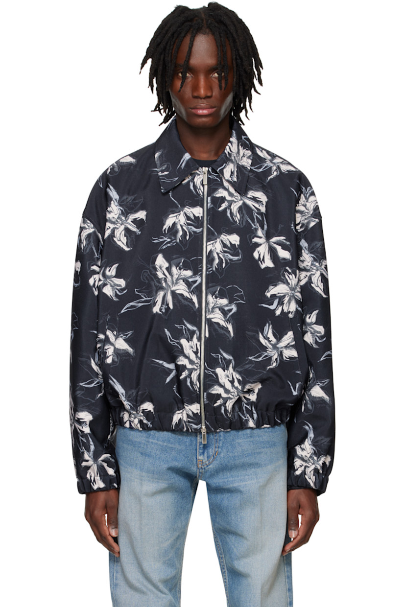Polyester canvas bomber jacket. Floral pattern printed throughout.

· Spread collar
· Two-way zip closure
· Welt pockets
· Elasticized hem and cuffs
· Dropped shoulders
· Full satin lining
· Logo-engraved silver-tone hardware

Supplier color: Navy