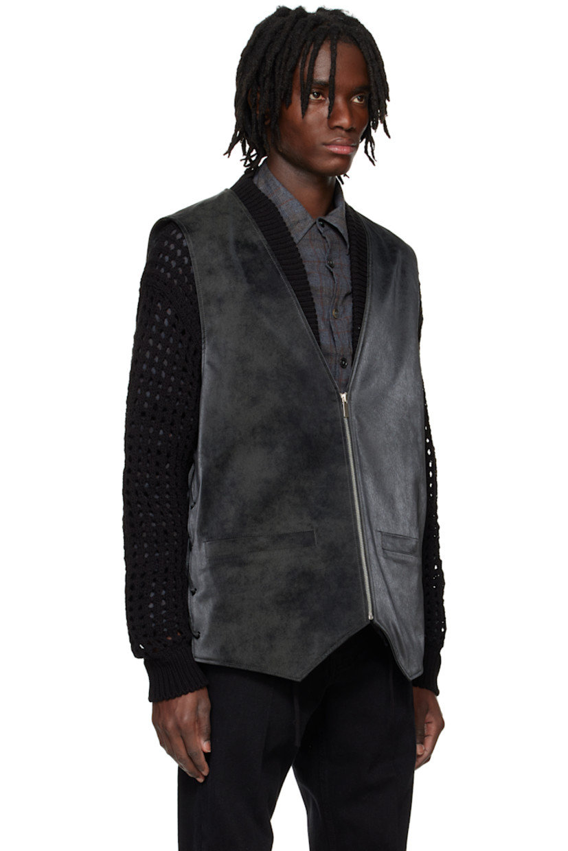 Faux-suede vest. Subtle fading throughout.

· Y-neck
· Zip closure
· Welt pockets
· Lace-up detailing at side seams
· Hardware at back collar
· Full satin lining
· Logo-engraved silver-tone hardware

Supplier color: Black grey