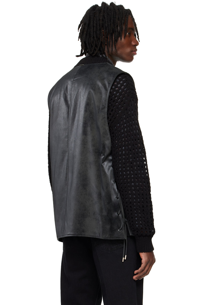 Faux-suede vest. Subtle fading throughout.

· Y-neck
· Zip closure
· Welt pockets
· Lace-up detailing at side seams
· Hardware at back collar
· Full satin lining
· Logo-engraved silver-tone hardware

Supplier color: Black grey