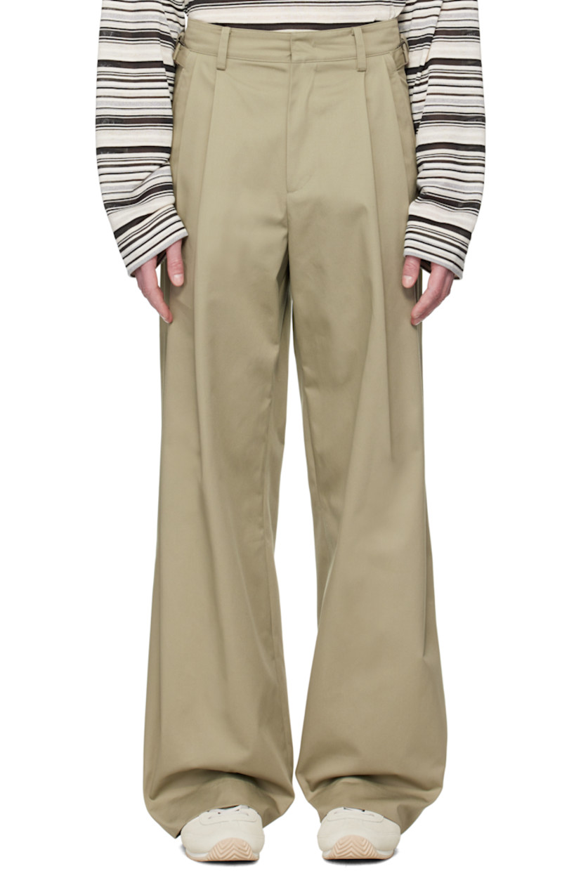 Wide-leg cotton-blend twill trousers. 

· Belt loops
· Adjustable cinch tabs at waistband
· Four-pocket styling
· Zip fly
· Pleats at front 
· Partial plain-woven lining  

Available exclusively at SSENSE.

Supplier color: SG