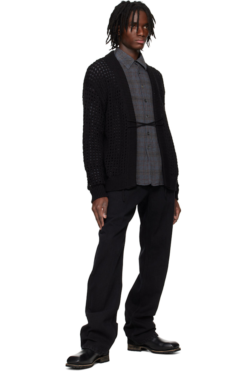 Open-knit cotton cardigan.

· Rib-knit Y-neck, hem, and cuffs
· Self-tie fastening
· Hardware at back collar

Supplier color: Black