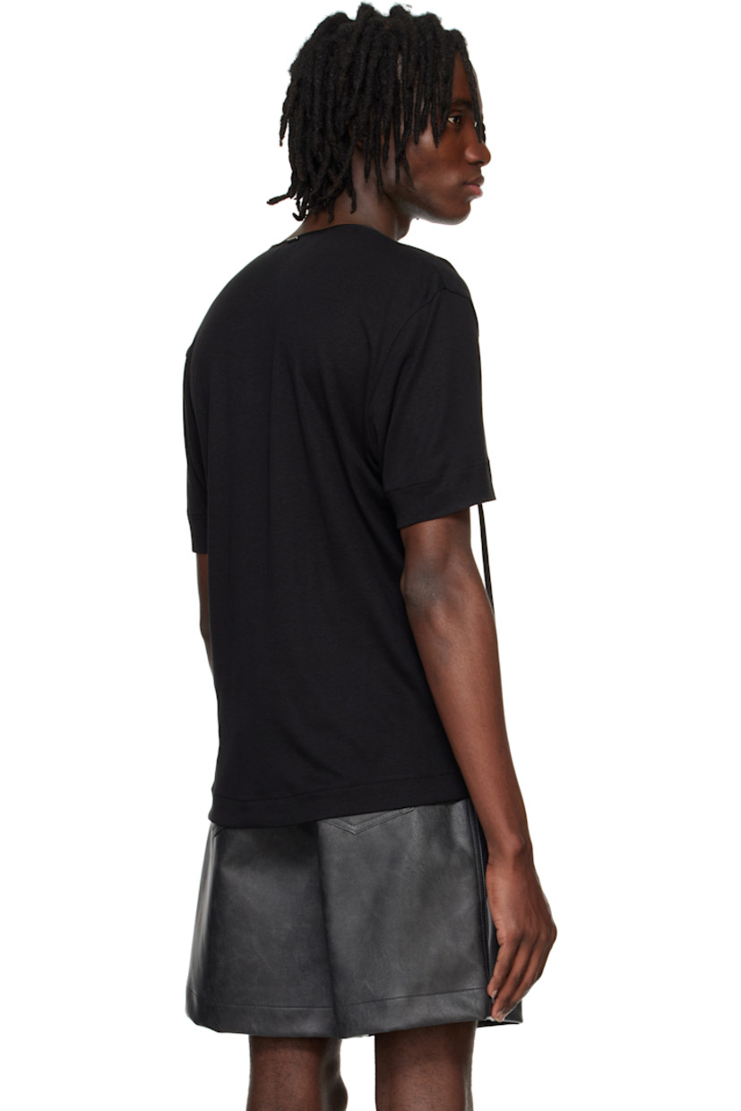 Rayon- and cotton-blend jersey T-shirt.

· Satin trim at crewneck
· Self-tie fastening at open placket
· Hardware at back collar

Supplier color: Black
