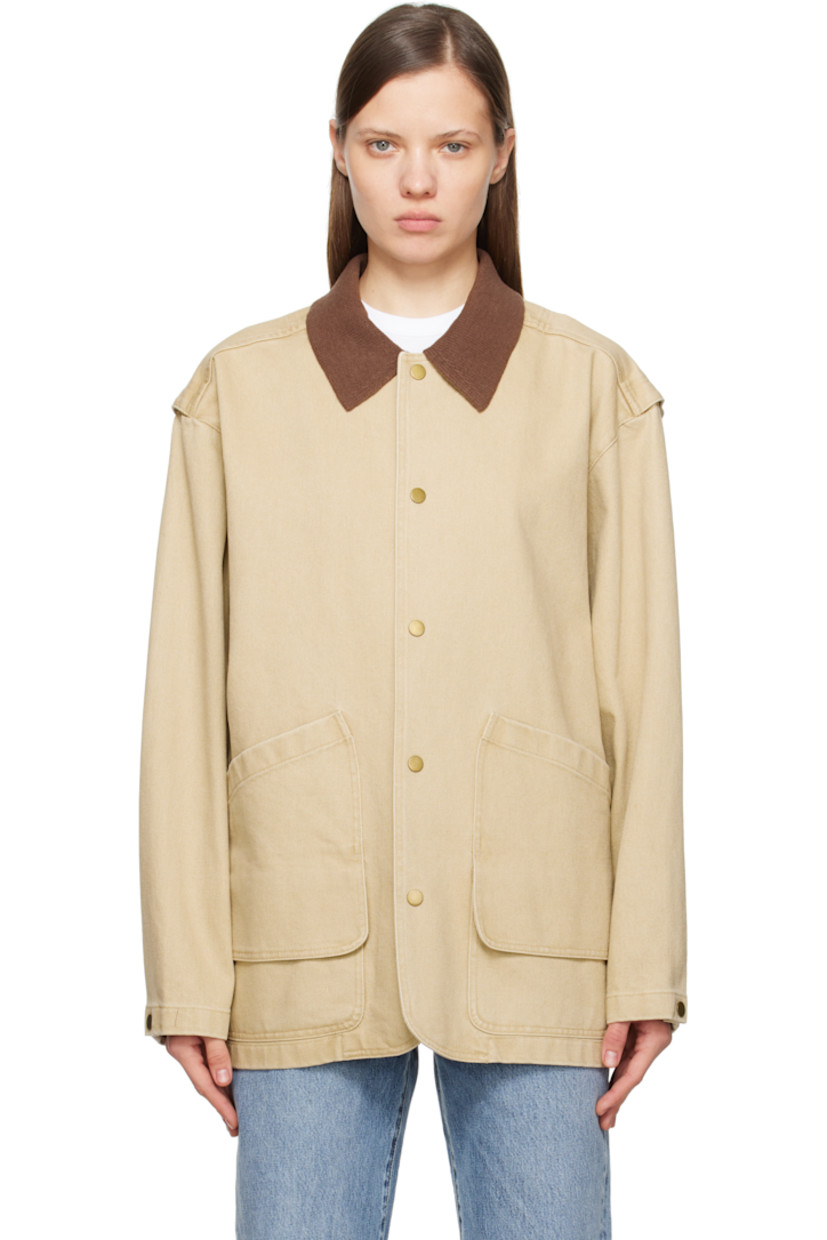 Cotton twill jacket. 

· Rib-knit spread collar
· Press-stud closure
· Flap and patch pockets
· Dropped shoulders
· Adjustable press-stud barrel cuffs
· Logo hardware at back collar
· Unlined

Supplier color: Beige