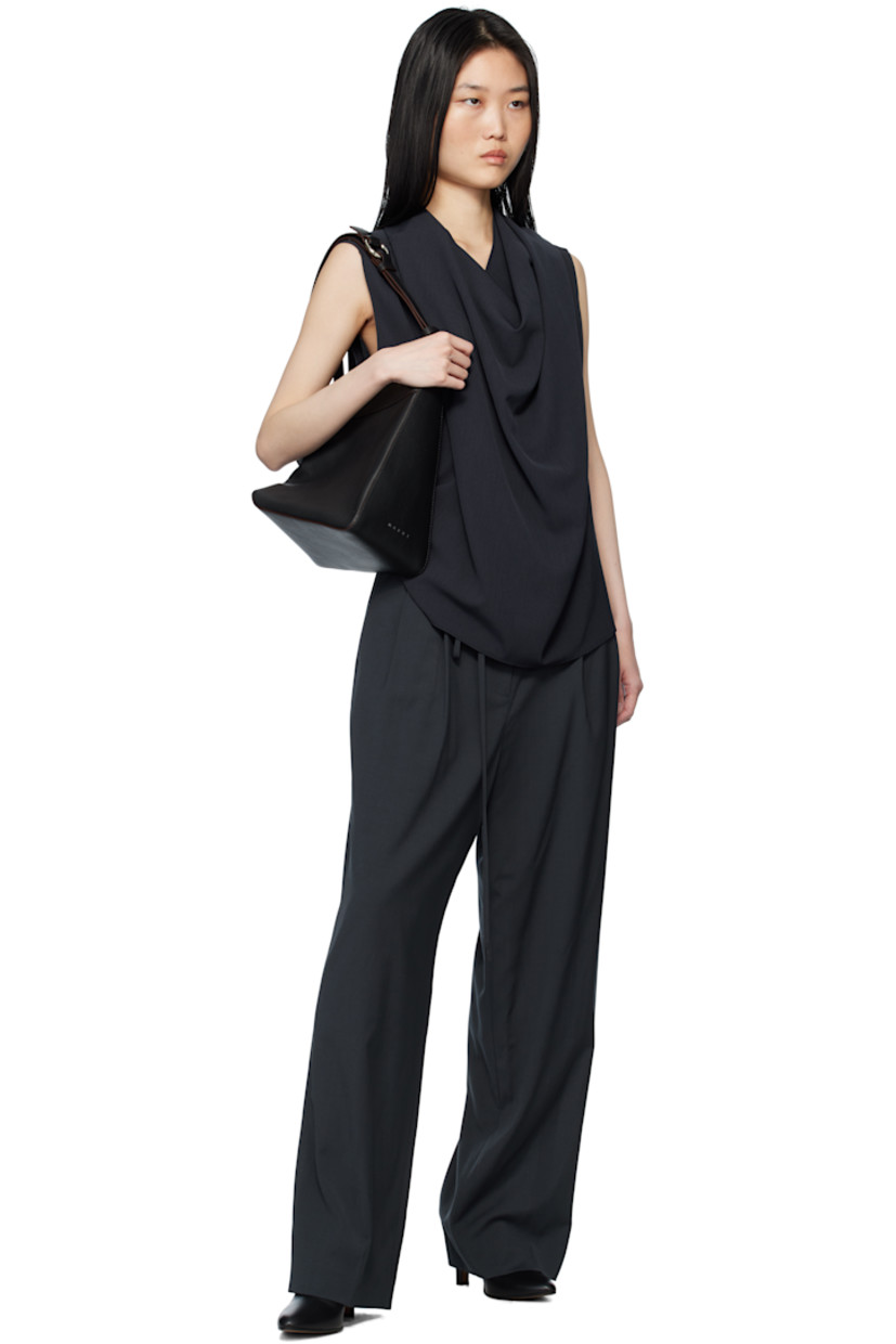 Stretch wool-blend twill trousers. 

· Belt loops 
· Removable self-tie belt
· Four-pocket styling
· Zip-fly
· Pleats at front
· Creased legs
· Full satin lining

Supplier color: Steel blue