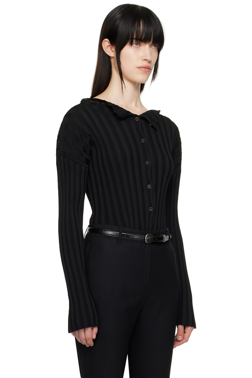 Rib-knit rayon-blend cardigan.

· Boatneck
· Button closure
· Dropped shoulders

Supplier color: Black