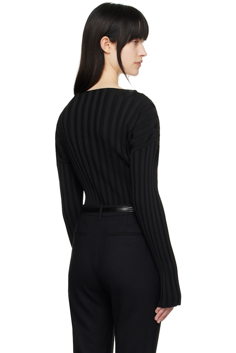 Rib-knit rayon-blend cardigan.

· Boatneck
· Button closure
· Dropped shoulders

Supplier color: Black