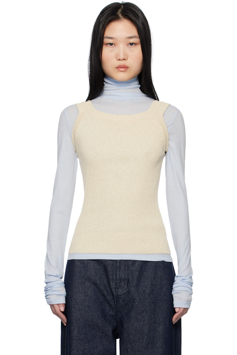 Rib-knit cotton-blend tank top. Scoop neck.

Supplier color: Beige