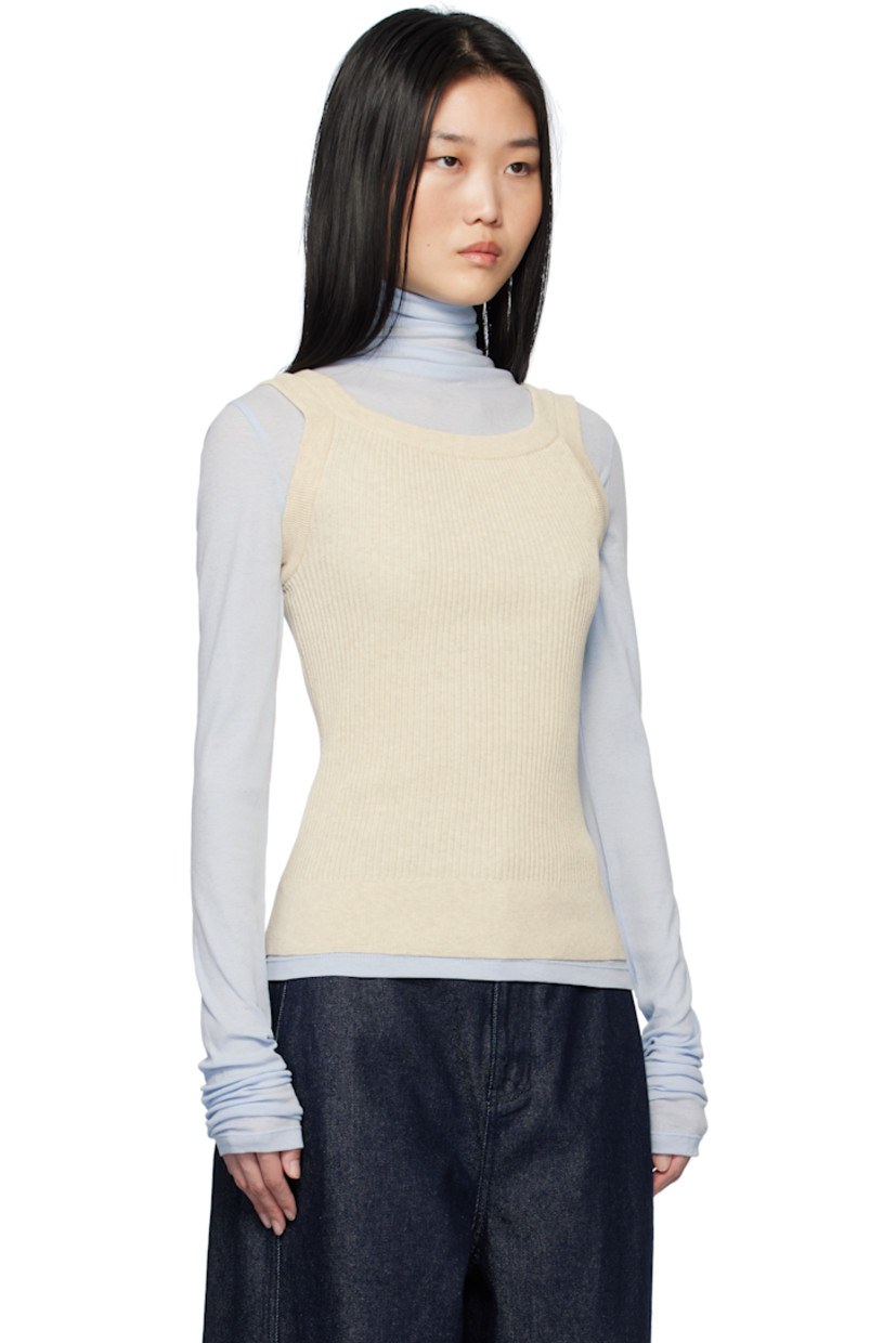 Rib-knit cotton-blend tank top. Scoop neck.

Supplier color: Beige
