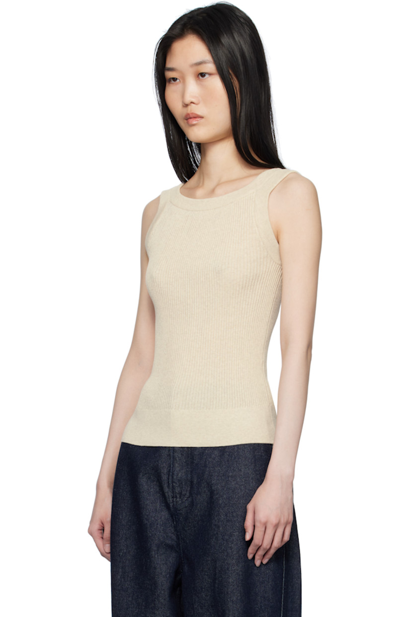 Rib-knit cotton-blend tank top. Scoop neck.

Supplier color: Beige