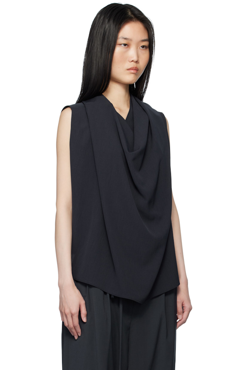 Plain-woven stretch polyester tank top. 

· Draping throughout
· Integrated scarf-style trim at round neck

Supplier color: Navy