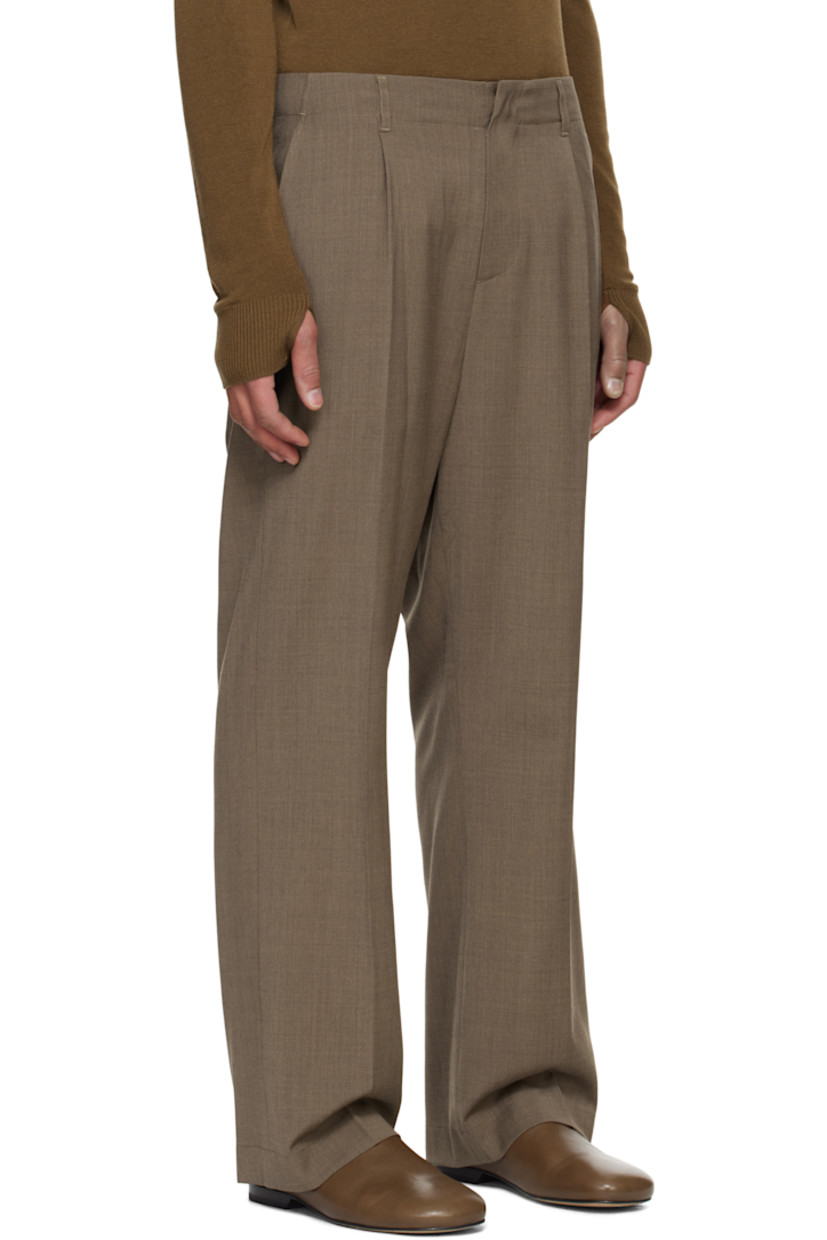 Lightweight stretch wool-blend twill trousers. 

· Belt loops and detachable cinch belt
· Four-pocket styling 
· Zip-fly
· Pleats at front 
· Creased legs

Supplier color: Beige