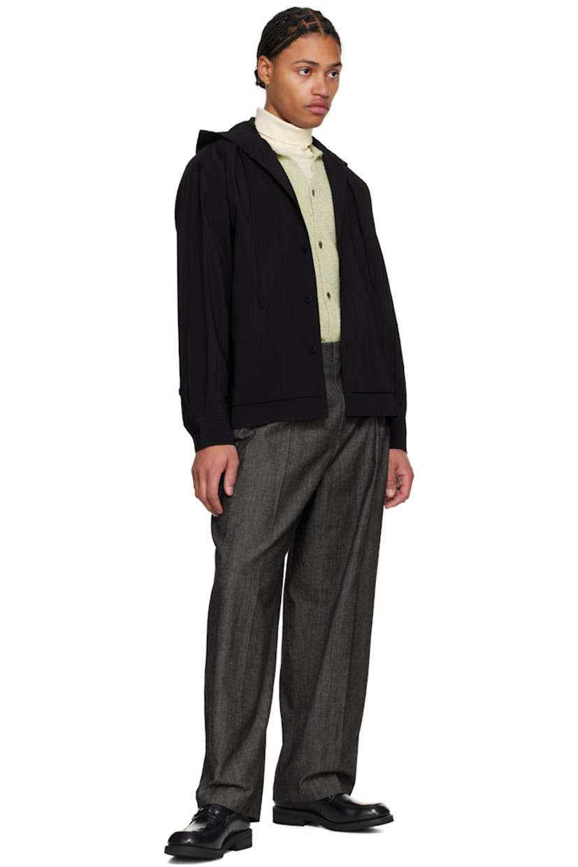 Rayon- and nylon-blend crêpe shirt.

· Layered construction
· Drawstring at hood
· Button closure 
· Pleats at single-button barrel cuffs

Supplier color: Black