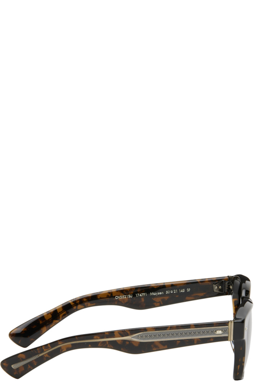 Handcrafted square semi-transparent tortoiseshell acetate-frame sunglasses in brown.

· Polarized khaki lenses
· 100% UVA/UVB protection
· Keyhole bridge
· Integrated nose pads
· Exposed core wires
· Includes pouch
· Size: 50.21 145

Supplier color: Walnut tortoise
