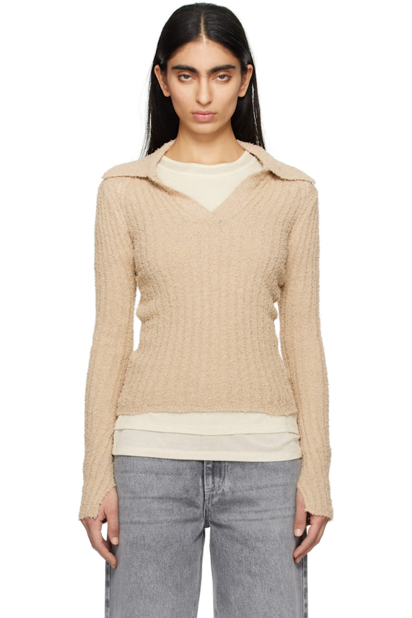 Ribbed shag-knit organic cotton-blend polo. 

· Open spread collar
· Dropped shoulders

Supplier color: Oatmeal snug