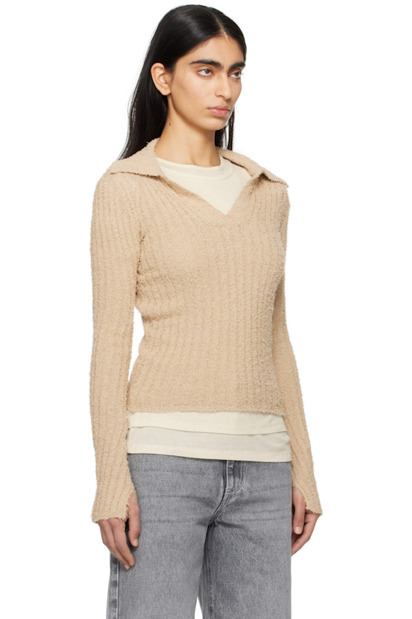 Ribbed shag-knit organic cotton-blend polo. 

· Open spread collar
· Dropped shoulders

Supplier color: Oatmeal snug