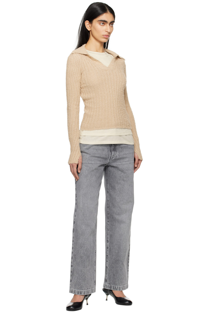Ribbed shag-knit organic cotton-blend polo. 

· Open spread collar
· Dropped shoulders

Supplier color: Oatmeal snug