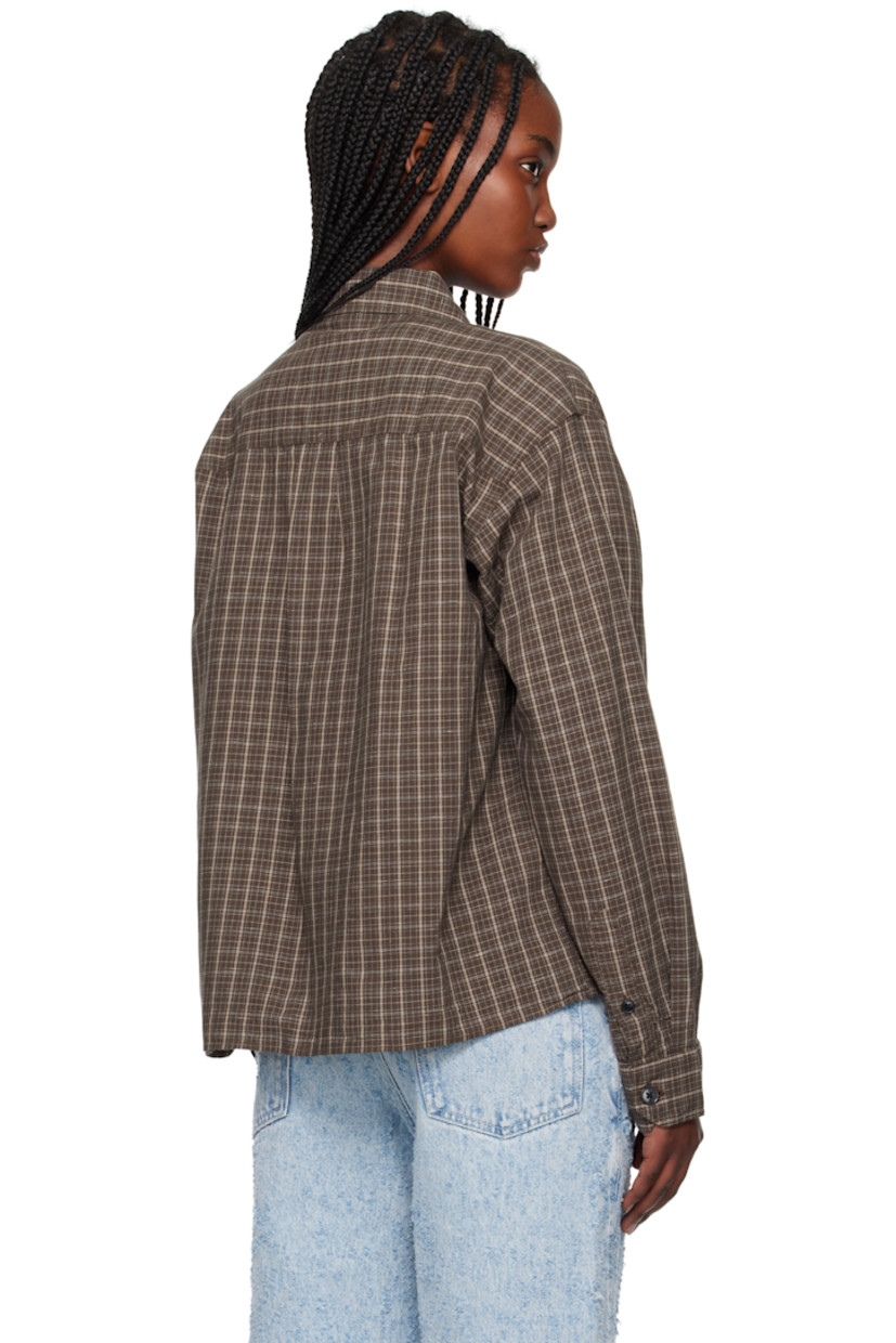 Boxy-fit plain-woven cotton- and linen-blend shirt. Check pattern throughout. 

· Garment-washed
· Spread collar
· Button closure 
· Patch pocket 
· Cropped hem 
· Buttoned barrel cuffs 
· Box pleat at yoke

Supplier color: Brown linen check